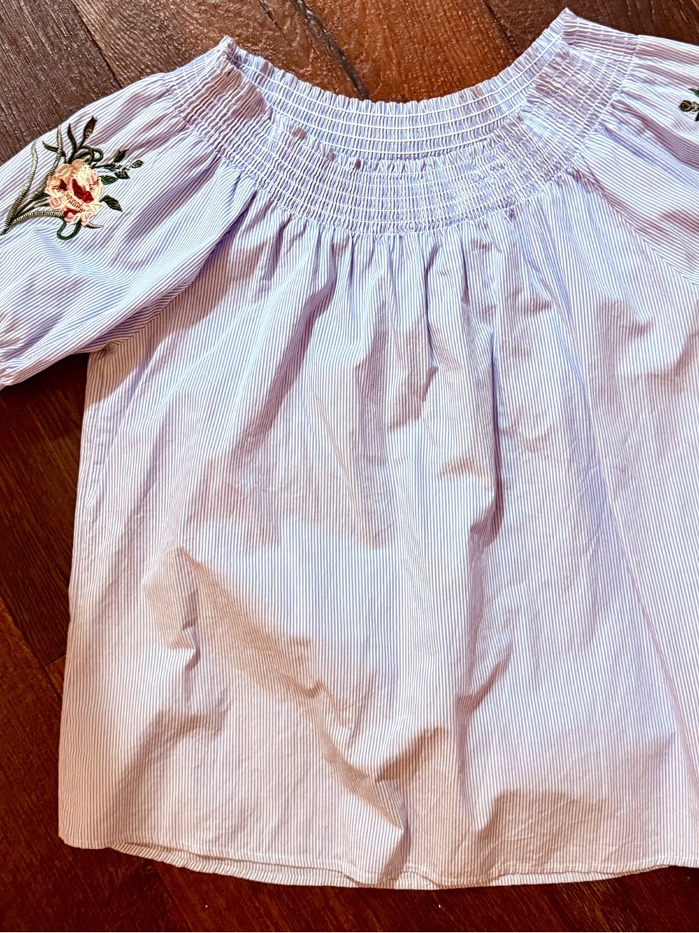 Striped Top with Floral Embroidery